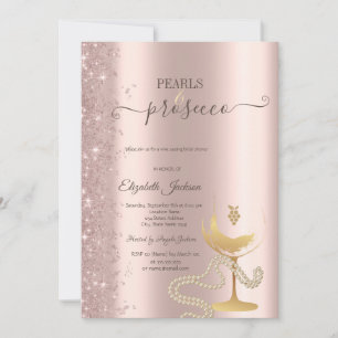 Roségold Glitter Perlen Weinglas Brautdusche Einladung