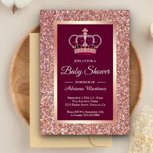 Roségold Glitter-Prinzessinnenkrone Baby Shower Pi Einladung