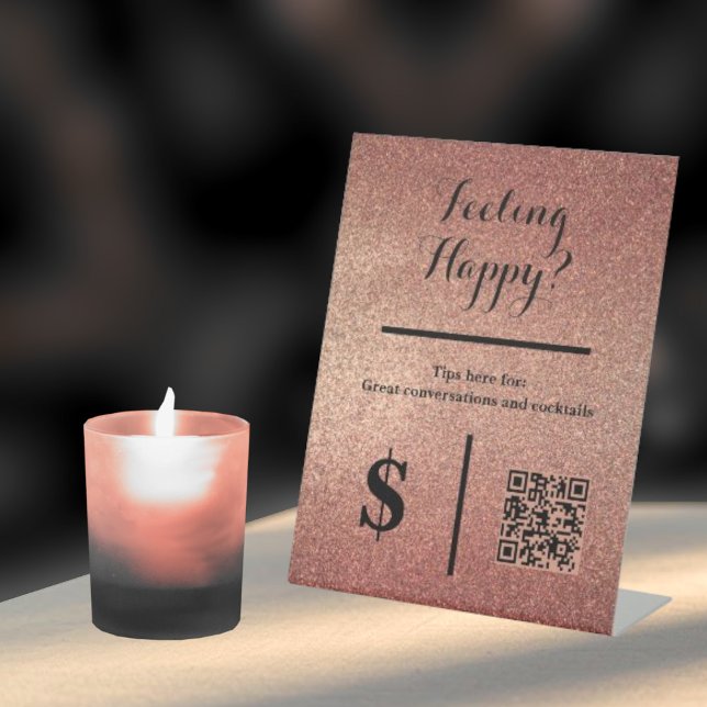 Roségold Glitter QR Code Event Bartenter Sockelschild (Von Creator hochgeladen)