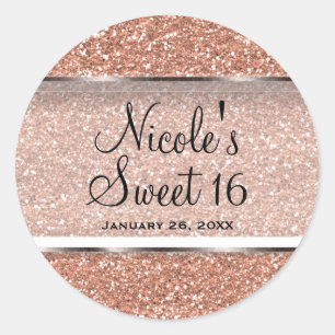 Roségold Glitter Rosa Glam Hochzeit Gastgeschenk Runder Aufkleber