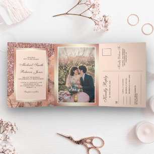 Roségold Glitter Rosa Marmor Alles in Einem Hochze Dreifach Gefaltete Einladung