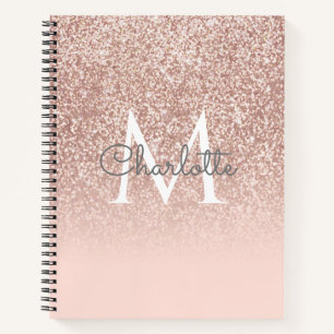 Roségold Glitter Rosa Monogram Chic Notizbuch