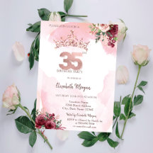 Roségold Glitter Rosen Krone 35. Geburtstag