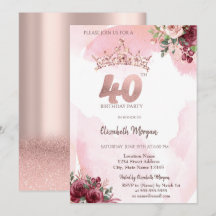 Roségold Glitter Rosen Krone 40. Geburtstag