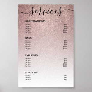 Roségold Glitter Salon Preisliste Dienstleistungsm Poster