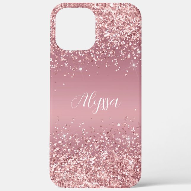 Roségold Glitter Schrift Monogramm Case-Mate iPhone Hülle (Rückseite)