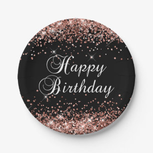 Roségold Glitter Schwarz Alles Gute zum Geburtstag Pappteller