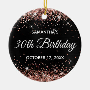 Roségold-Glitter Schwarzfolie 30. Geburtstag Keramik Ornament