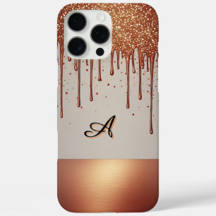 Roségold Glitter-Tropf Custom Name Monogramm iPhone 16 Pro Max Hülle