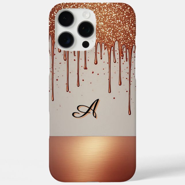 Roségold Glitter-Tropf Custom Name Monogramm Case-Mate iPhone Hülle (Rückseite)