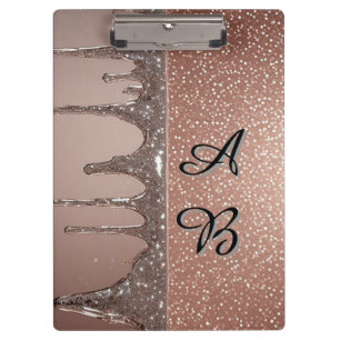Roségold Glitter-Tropf Custom Name Monogramm Klemmbrett