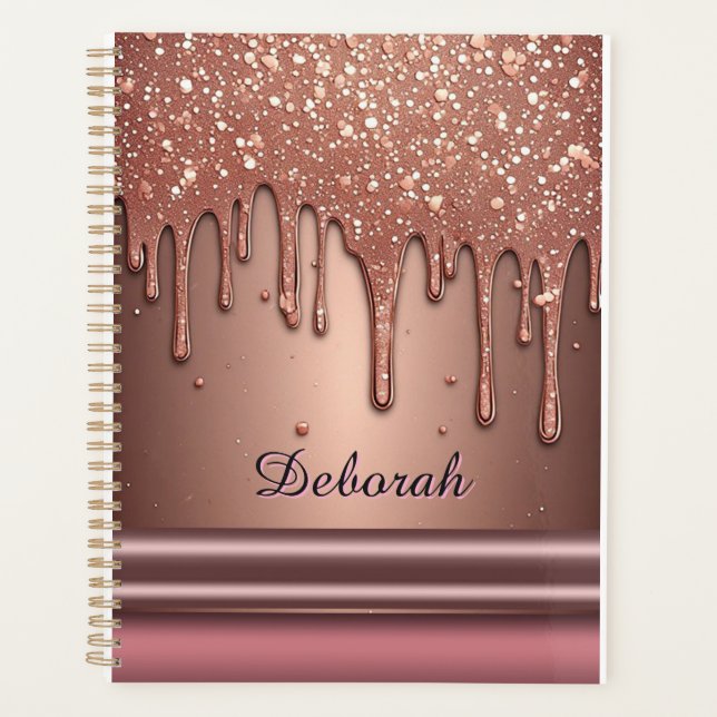 Roségold Glitter-Tropf Custom Name Monogramm Planer (Vorderseite)