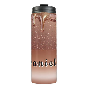 Roségold Glitter-Tropf Custom-Name Thermosbecher