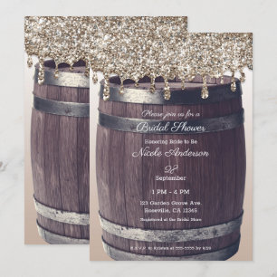 Roségold Glitter-Tropf Rustikale Glamour-Brautpart Einladung