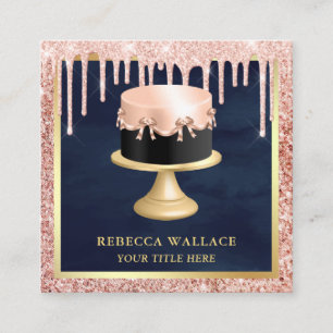 Roségold Glitter-Tropfen Blush Pink Torte Bäckerei Quadratische Visitenkarte