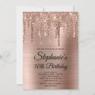 Roségold Glitter-Tropfen-Folie-Fancy-Monogramm Einladung