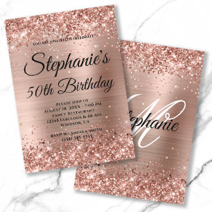 Roségold Glitter und Folie Fancy Monogramm Einladung