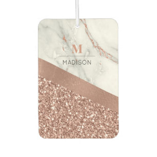 Roségold Glitter und Glanz Marmor Monogramm Autolufterfrischer
