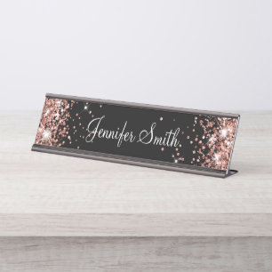 Roségold Glitter Vollschwarz Schreibtischnamensplakette