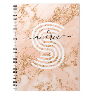 Roségold Glittermarmor, Schriftname Wht Monogramm Notizblock