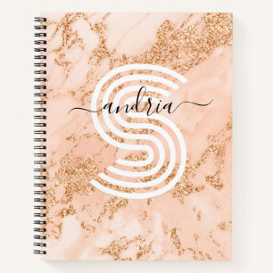 Roségold Glittermarmor, Schriftname Wht Monogramm Notizbuch