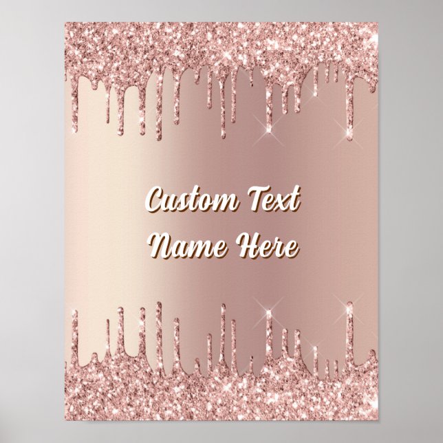 Roségold Glitterposter mit personalisiertem Text N Poster (Vorne)