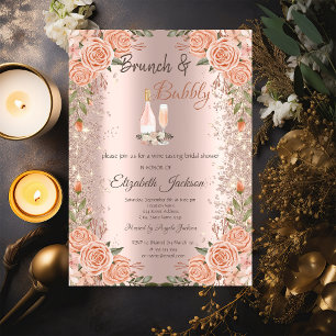 Roségold Glitterstaub Brunch Rosen Brautparty Einladung