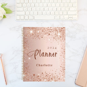 Roségold Glitterstaub Monogramm Name 2023 Planer