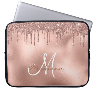 Roségold Glittertropfen Monogramm Laptopschutzhülle