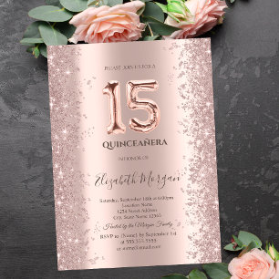 Roségold Glitzer Diamanten Quinceanera Einladung