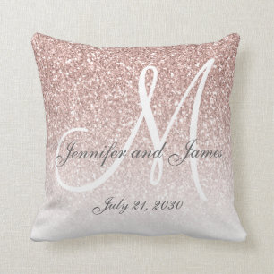 Roségold Glitzer Monogramm Hochzeitsandenken Kissen