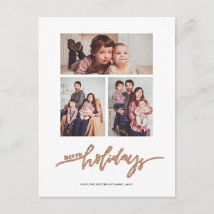 Rosegold Glitzer Weihnachten 3 Foto Collage Holida Postkarte