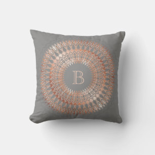 Roségold Graue Moderne Mandala-Monogramm Kissen