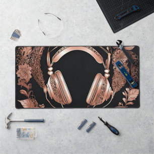 Rosegold Headphones AI art Schreibtischunterlage