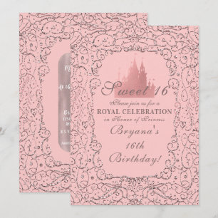 Roségold Königliches Schloss Prinzessin Sweet 16 Einladung