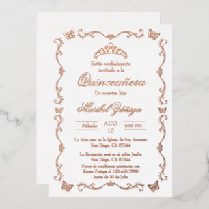 Roségold-Kranz Quinceanera-Einladung Folieneinladung