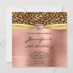 Roségold-Leopardenfolie-Edelstein-Herz 50. Geburts Einladung