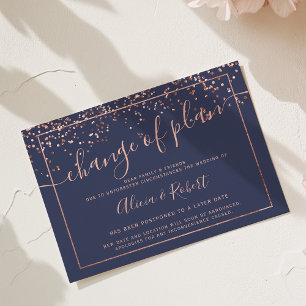 Roségold marineblaue Schrift verschobene Planänder Einladung