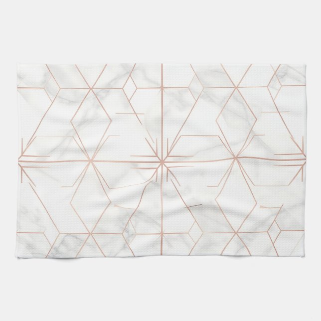 Roségold-Marmor-Geometrisches Muster Geschirrtuch (Horizontal)