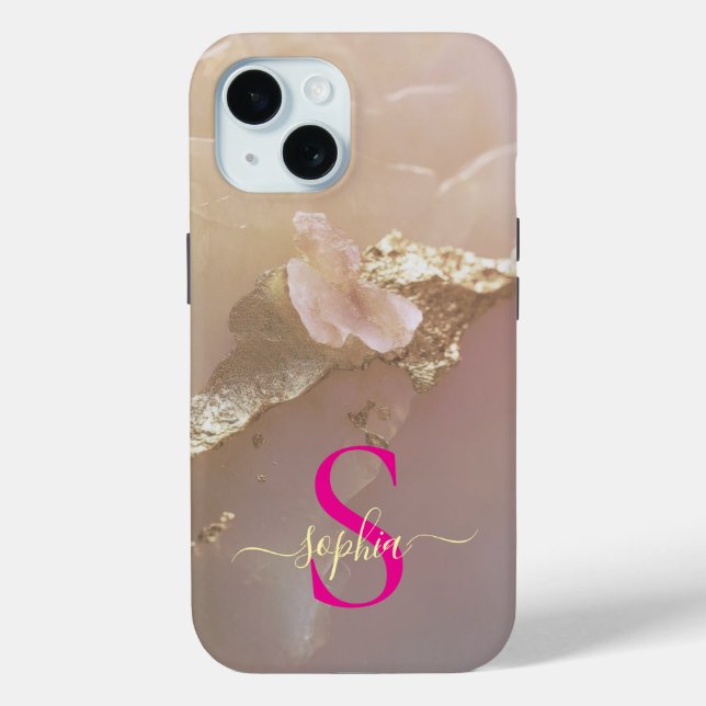 Roségold-Marmor-Gold-Glitter-Monogramm Case-Mate iPhone Hülle (Rückseite)