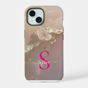 Roségold-Marmor-Gold-Glitter-Monogramm iPhone 15 Hülle