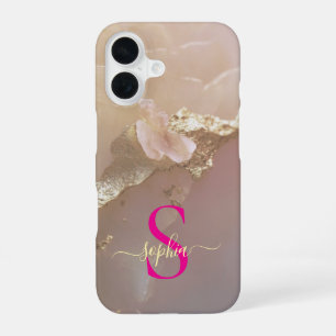 Roségold-Marmor-Gold-Glitter-Monogramm iPhone 16 Hülle