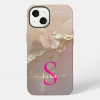 Roségold-Marmor-Gold-Glitter-Monogramm iPhone 13 Hülle