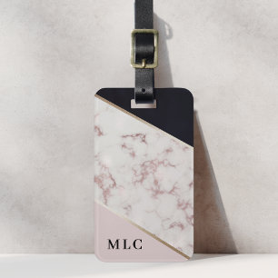 Roségold-Marmor Individuelles Monogramm-Gepäckanhä Gepäckanhänger
