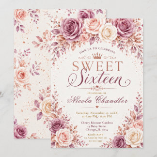 Roségold-Mauve Sweet Sixteen Einladung