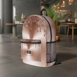 Roségold-Metallglitter-Tropfen-Monogramm Bedruckter Rucksack