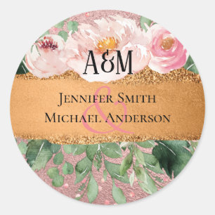 RoseGold Metallischer Glitter Blumenfolien-Look Ho Runder Aufkleber