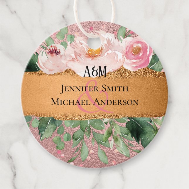 RoseGold Metallischer Glitzer Blumenfolien sehen H Geschenkanhänger (Vorderseite)