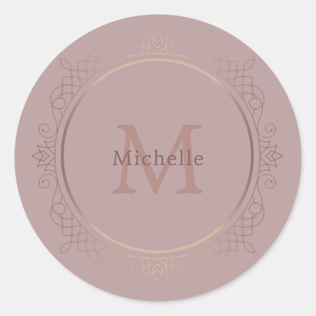 Rosegold Mit Monogramm Elegant Template Trendy Runder Aufkleber (Vorderseite)