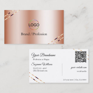 Roségold mit schimmernden Linien Logo und QR-Code Visitenkarte